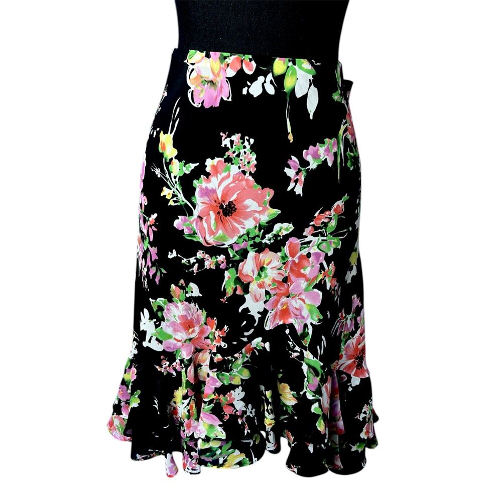 Chaps Womens Multicolor Floral Midi Skirt XL Ruffle Flouncy Y2K 2000s Feminine